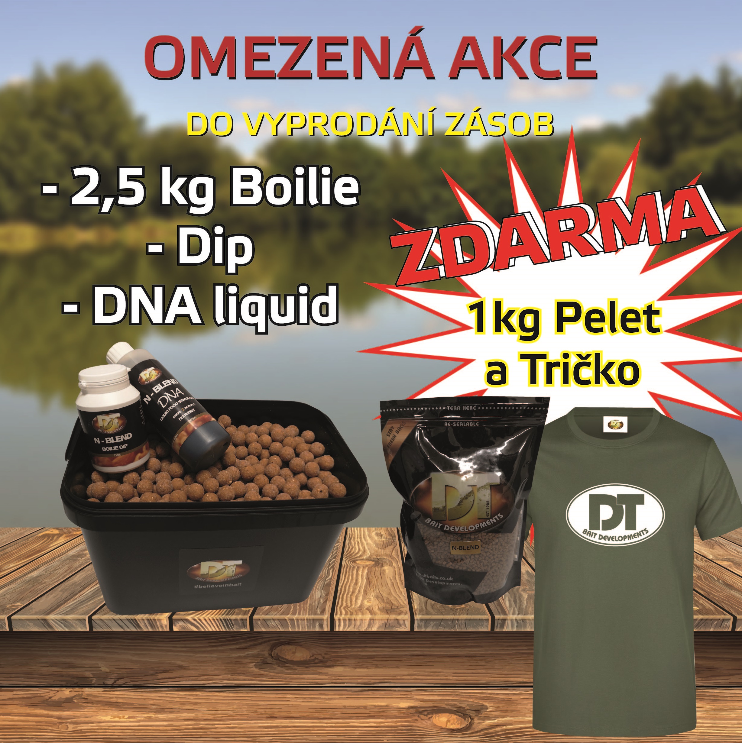 2,5 kg Boilie, Dip, DNA Liquid + 1 kg Pelet a Tričko ZDARMA